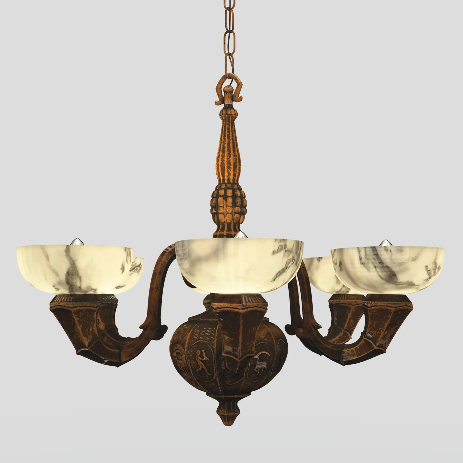 Arts and Crafts Antique 6 Light Copper Chandelier PBR 3D Model_01